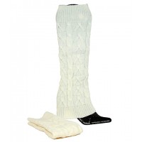 Socks/ Leg Warmers - 12 Pairs Knitted Leg Warmers - White  - SK-F1004WT